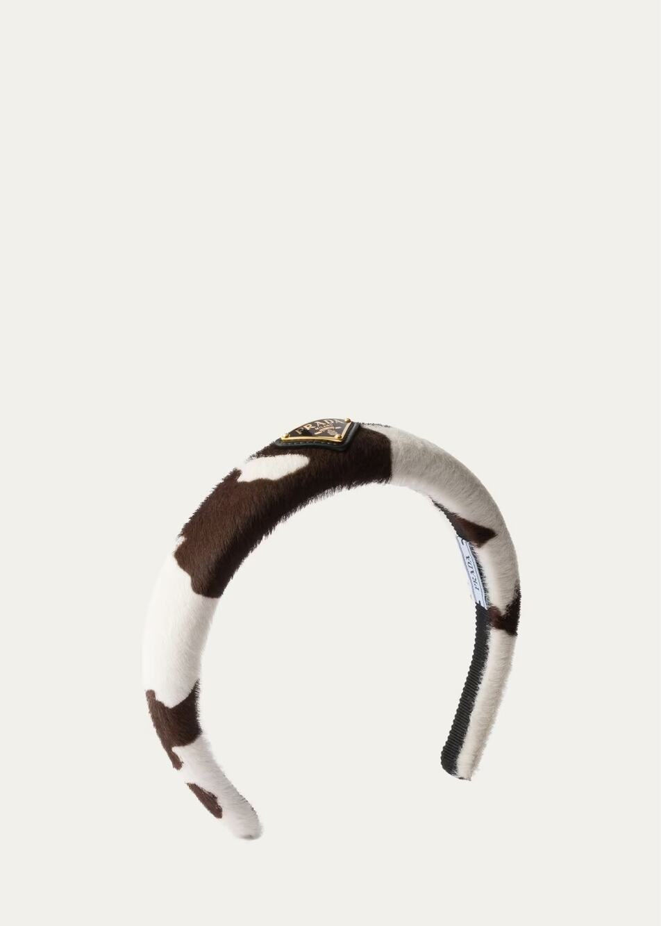 Prada Cow Print Pony Hair Headband Enamel Triangle Logo NEW
